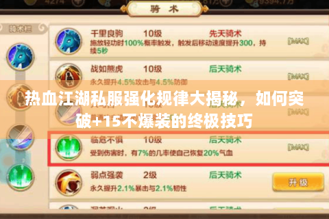 热血江湖私服强化规律大揭秘，如何突破+15不爆装的终极技巧