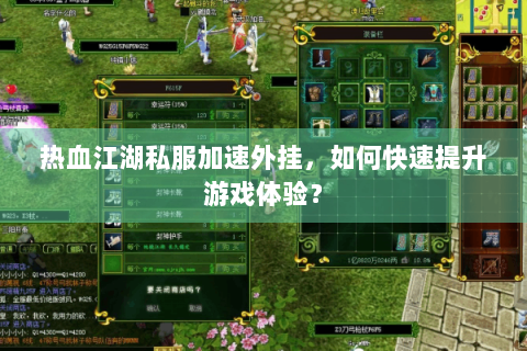 热血江湖私服加速外挂，如何快速提升游戏体验？